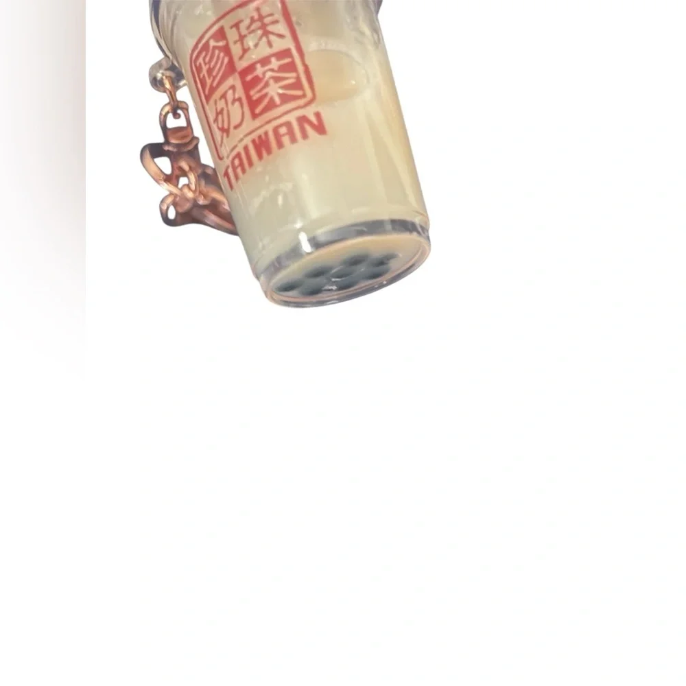 Taiwan Souvenir Boba Milk Tea Keychain Cup‎ Pink Straw Liquid Travel Fob Mini